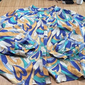 Belle by Kim Gravel Blue and Gold Abstract Top